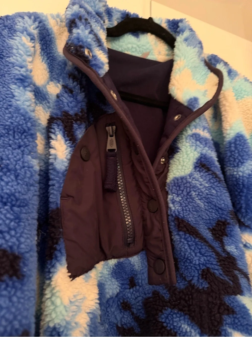 Tie-Dye Sherpa Pullover Jacket - Blue hit the slopes rocky ridge mountain high